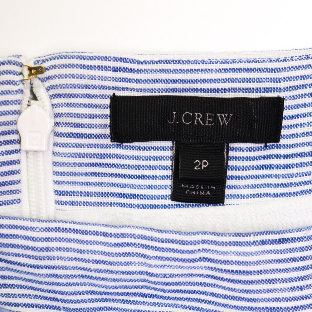 J. Crew Petite Linen Striped Jumpsuit Sleeveless Wide Leg Pinstripe Blue White 2 - Picture 5 of 7